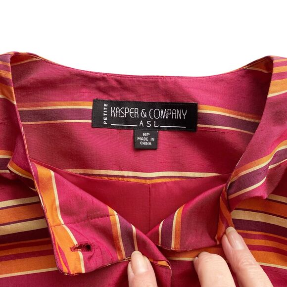 Kasper & Company ASL Women 8P Silk Jacket Career Red Striped Lined NEW Deadstock - Picture 7 of 10